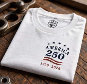 Canvas & Iron America 250 T-shirt folded to show front chest graphic