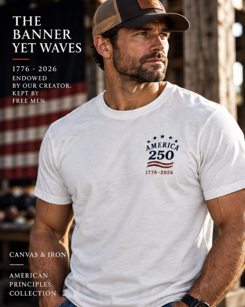 Canvas & Iron America 250 The Banner Yet Waves T-shirt front view