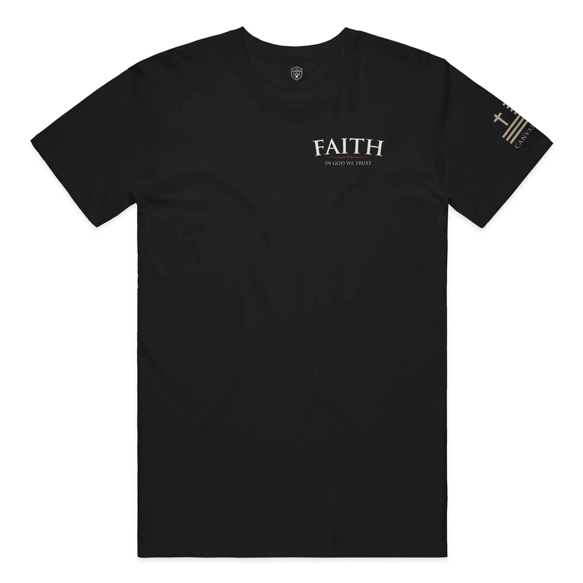 Canvas & Iron Faith Deluxe black T-shirt with front Principles graphic