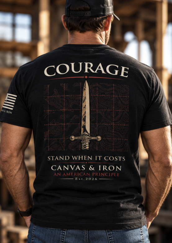 Courage Deluxe black T-shirt with Stand When It Costs back artwork