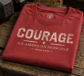 Canvas & Iron Courage Essential T-shirt folded to show front Courage graphic
