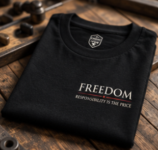 Freedom Deluxe black T-shirt Folded