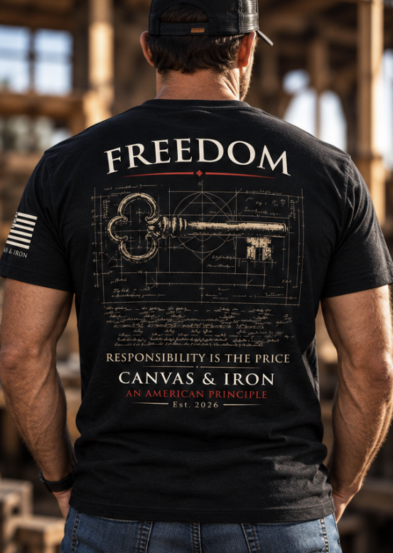 Freedom Deluxe black T-shirt with Responsibility Is the Price of Freedom back artwork