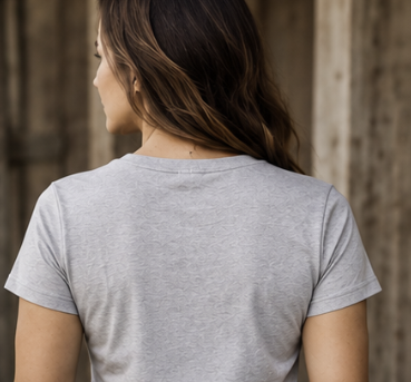 Canvas & Iron women's Made in America heather gray T-shirt back view