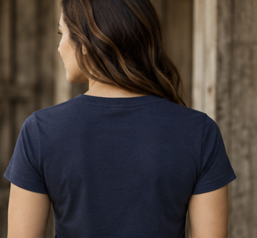 Canvas & Iron women's Made in America navy T-shirt back view