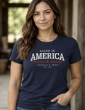 Canvas & Iron women's Made in America navy T-shirt front view
