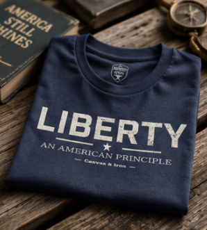 Canvas & Iron Liberty Essential T-shirt folded to show front Liberty graphic