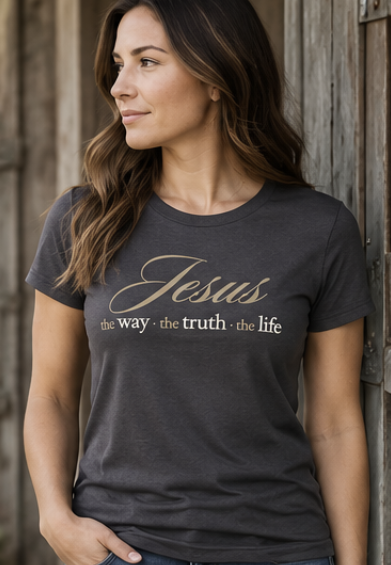 Canvas & Iron women’s John 14:6 Christian T-shirt in asphalt with Jesus graphic