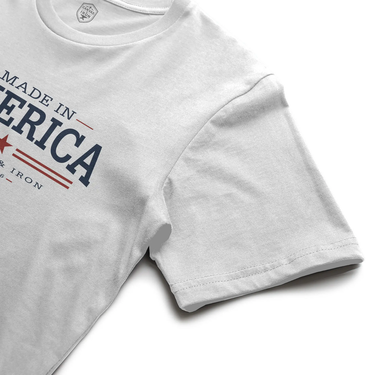 Made in America white T-shirt shown at an angle