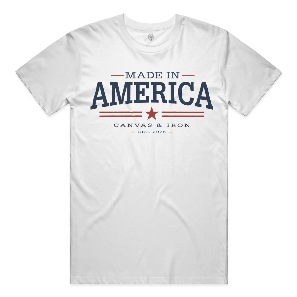 Made in America white T-shirt with dark front lettering