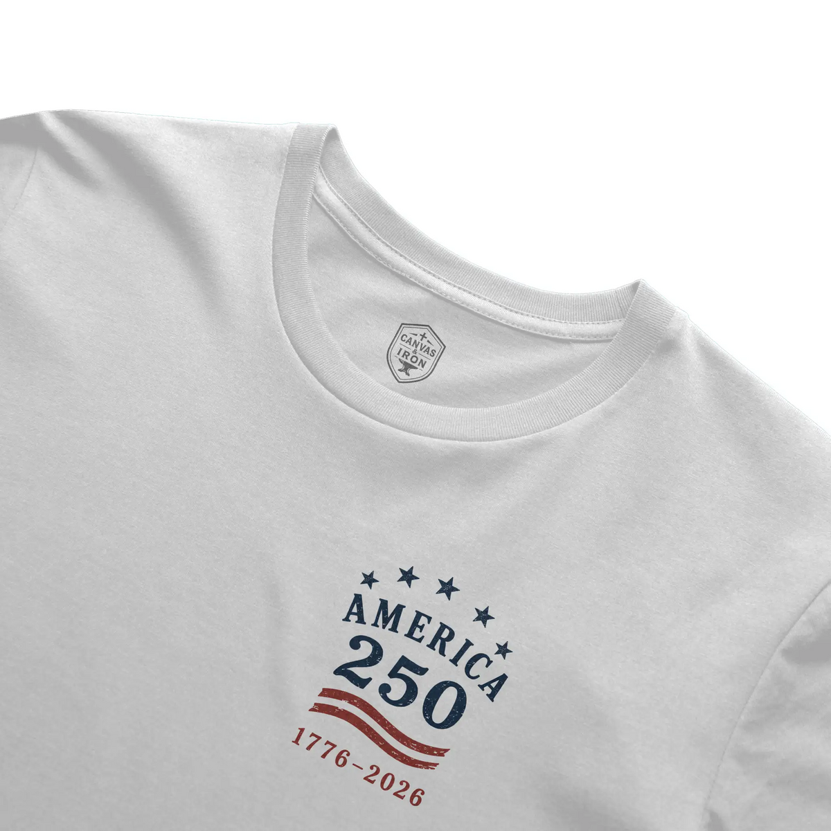 America 250 white T-shirt shown at an angle