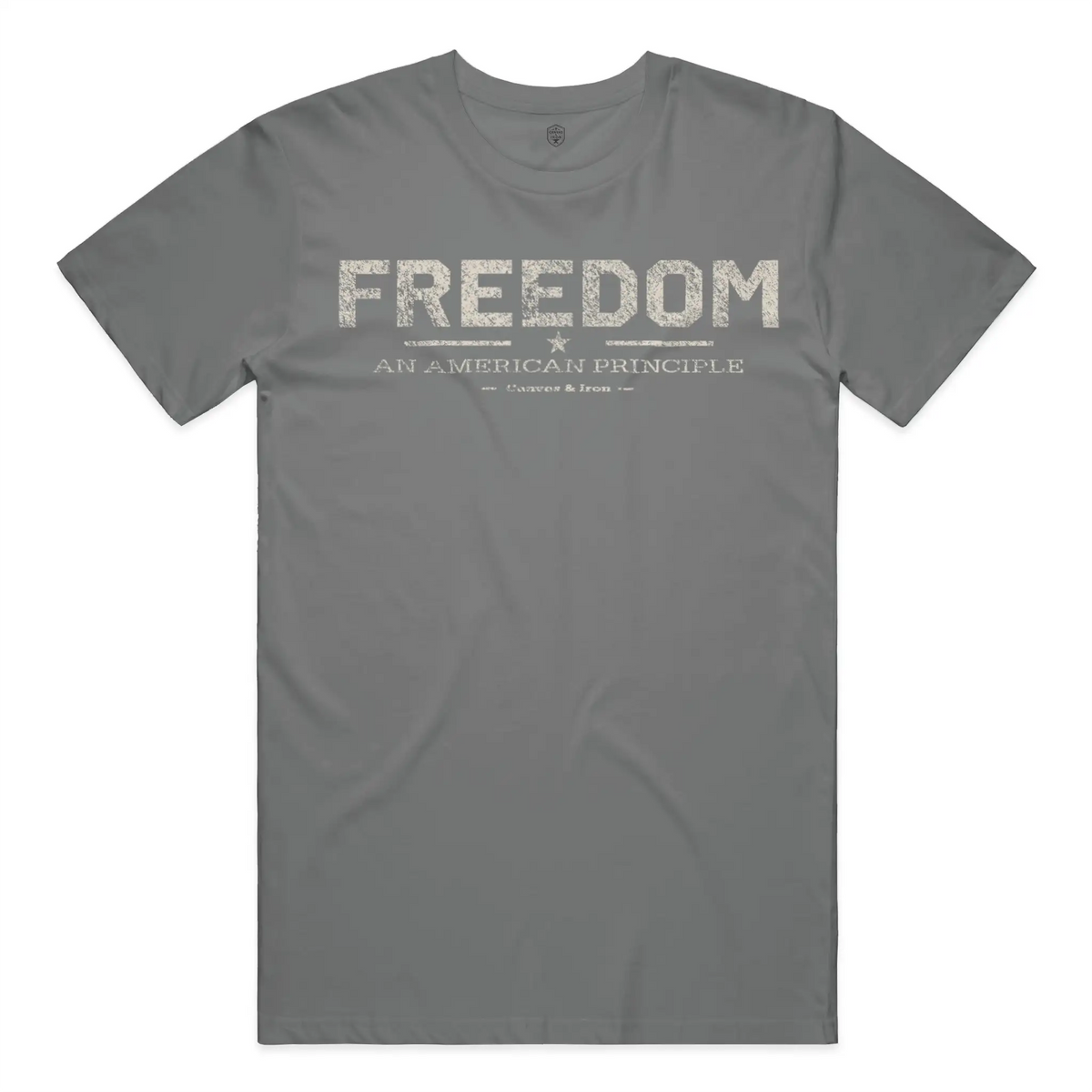 Freedom Essential charcoal T-shirt with large front Freedom graphic