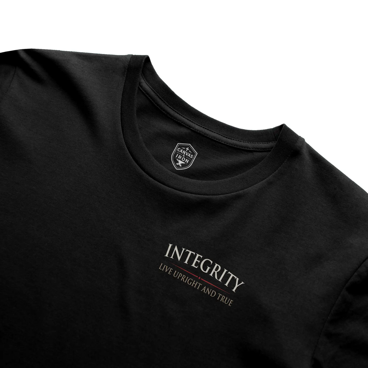 Canvas & Iron Integrity Deluxe black T-shirt angled product view