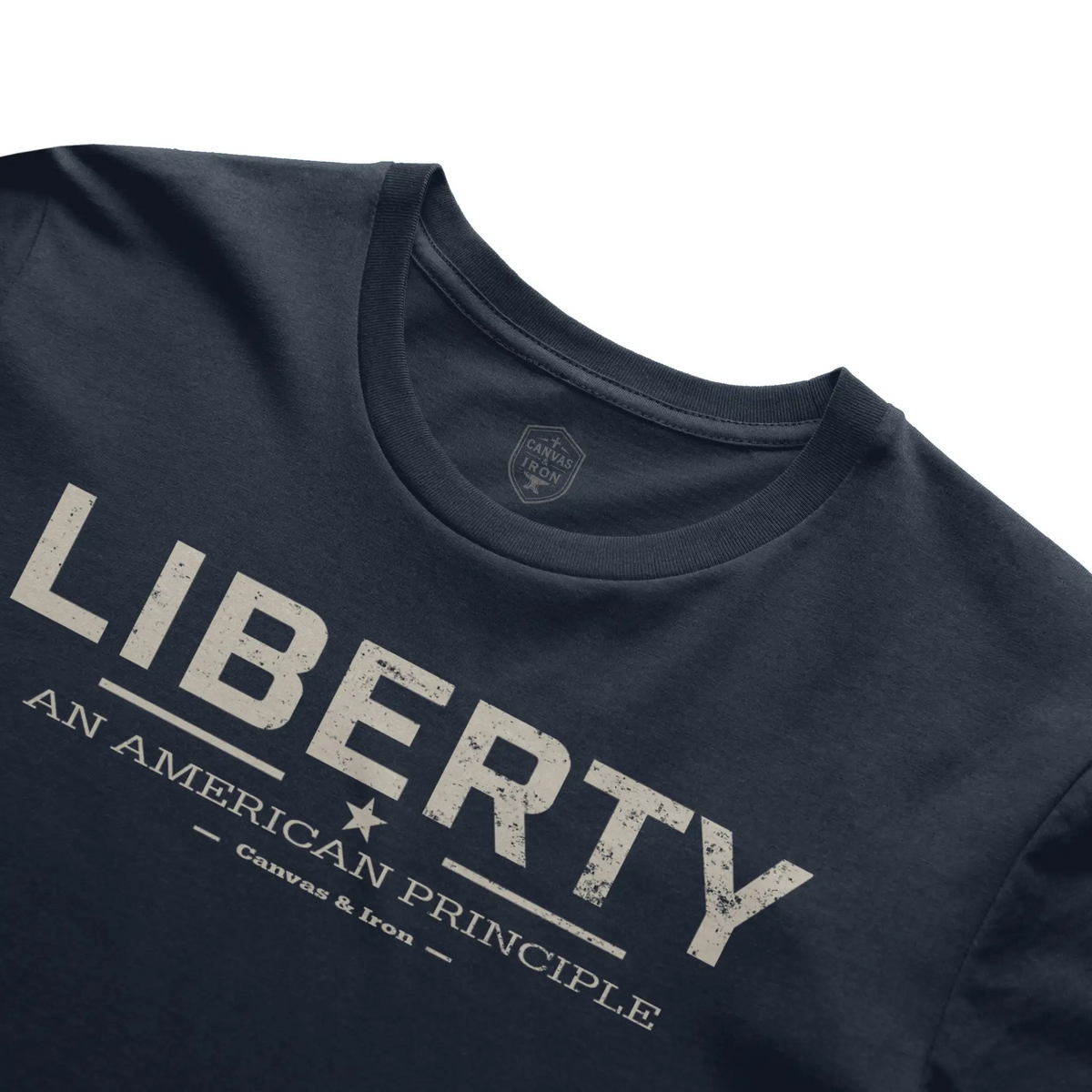 Liberty Essential T-shirt showing Canvas & Iron neck label