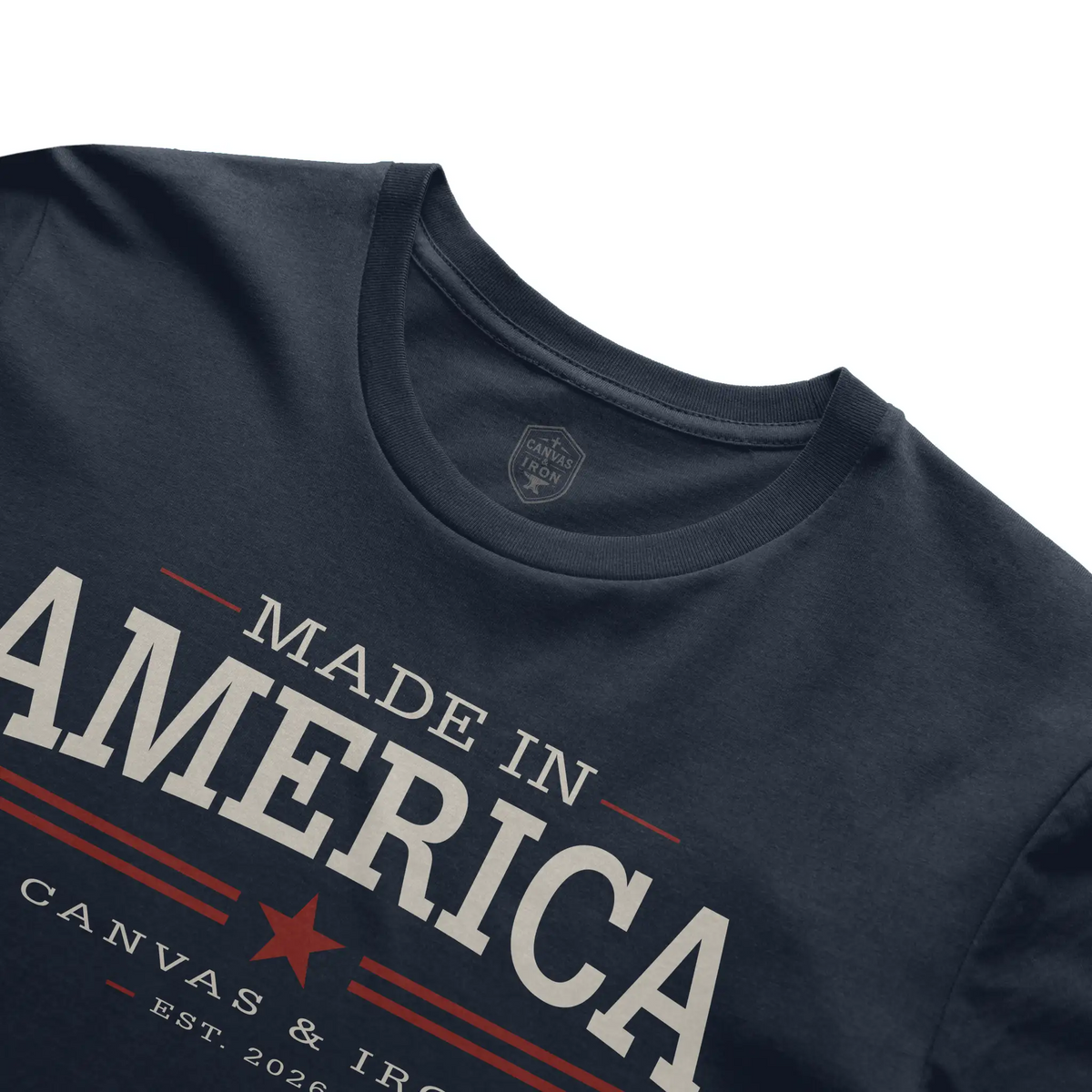 Made in America navy T-shirt with white front lettering