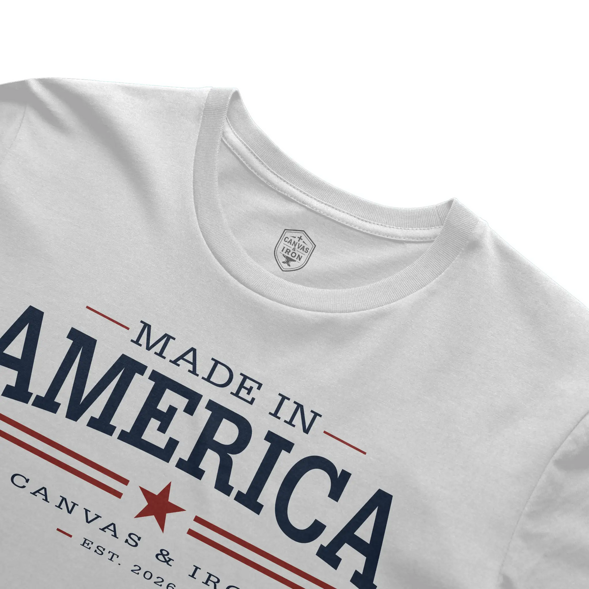 Made in America white T-shirt with dark front lettering