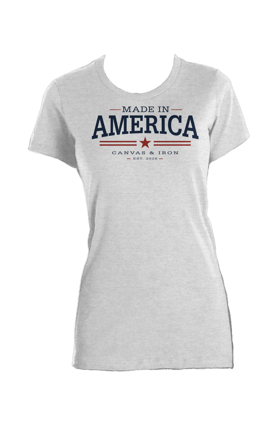 Women’s Made in America heather gray fitted T-shirt, front view